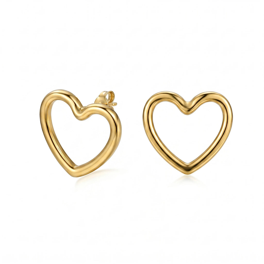 QIAOREN 11194 Minimalist Hollow Heart Stud Earrings Gold Stainless Steel Romantic Love Earrings for Women