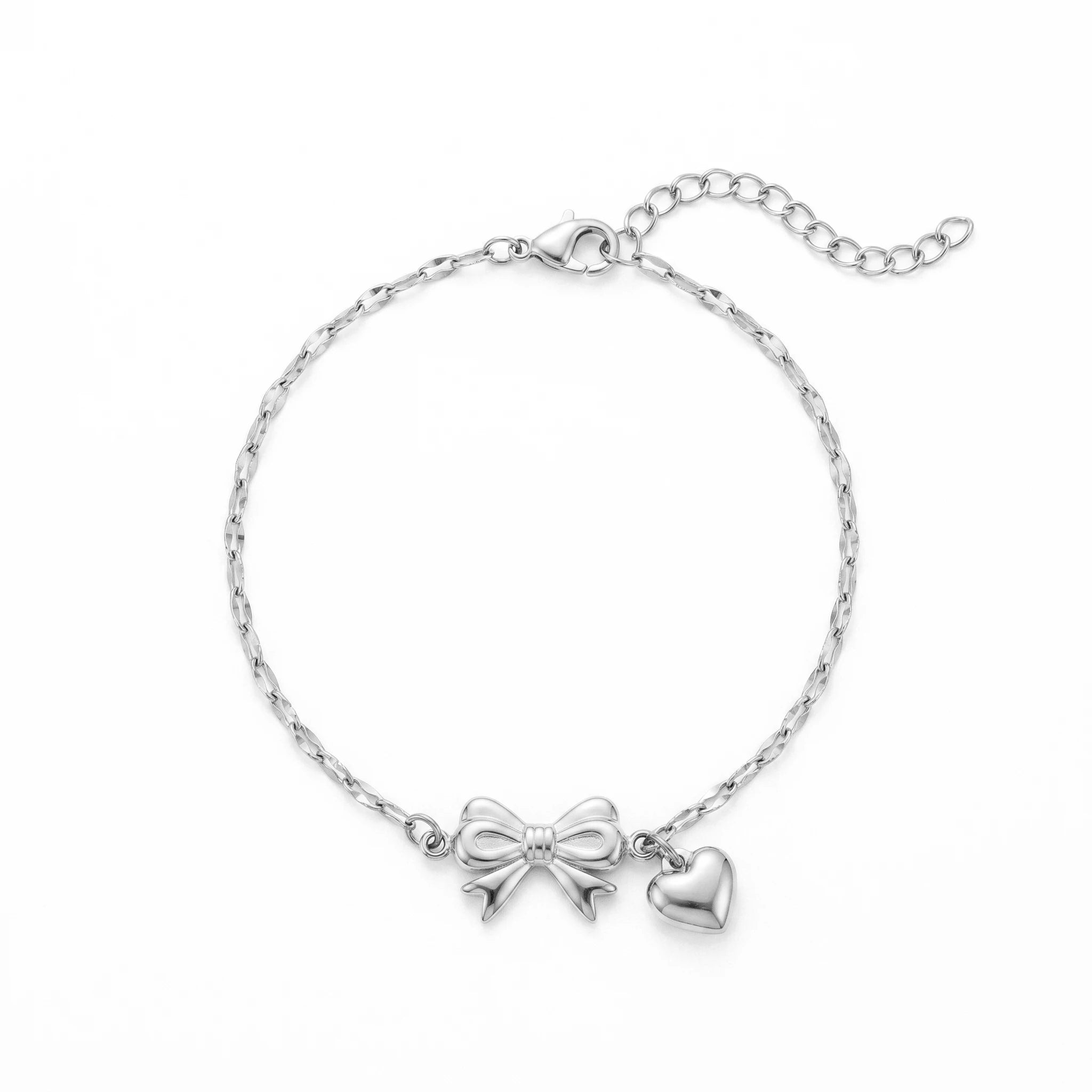 QIAOREN 11420 Waterproof 18K Gold Plated Bow & Heart Bracelet Stainless Steel Summer Beach Pool Jewelry