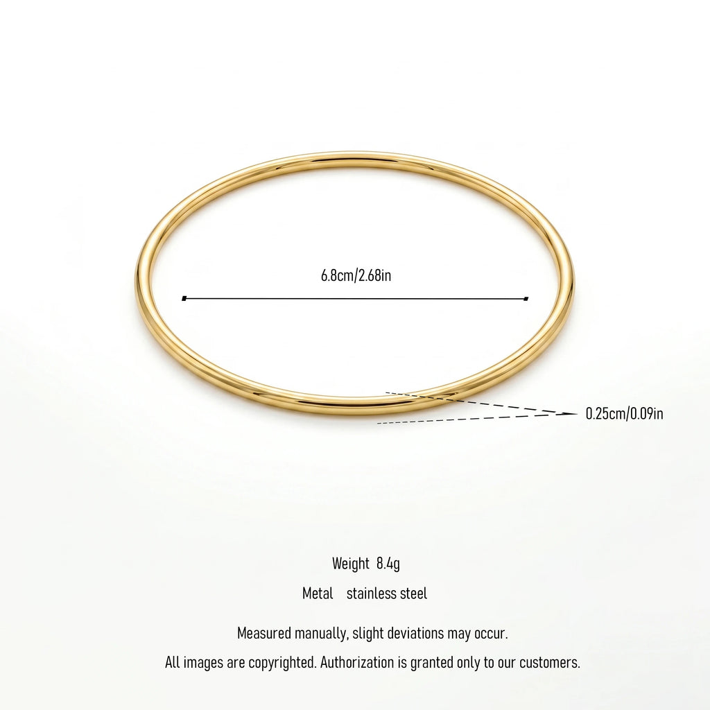 QIAOREN 12781 Stainless Steel Thin Gold Round Bangle Polished Plain Minimal Stack Wrist Bracelet for Women