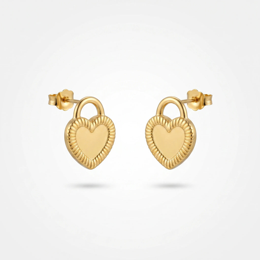 QIAOREN 13247 18K Gold PVD Plated Stainless Steel Hammered Heart  Stud Earrings Mini Embossed Honey Heart Ear Studs