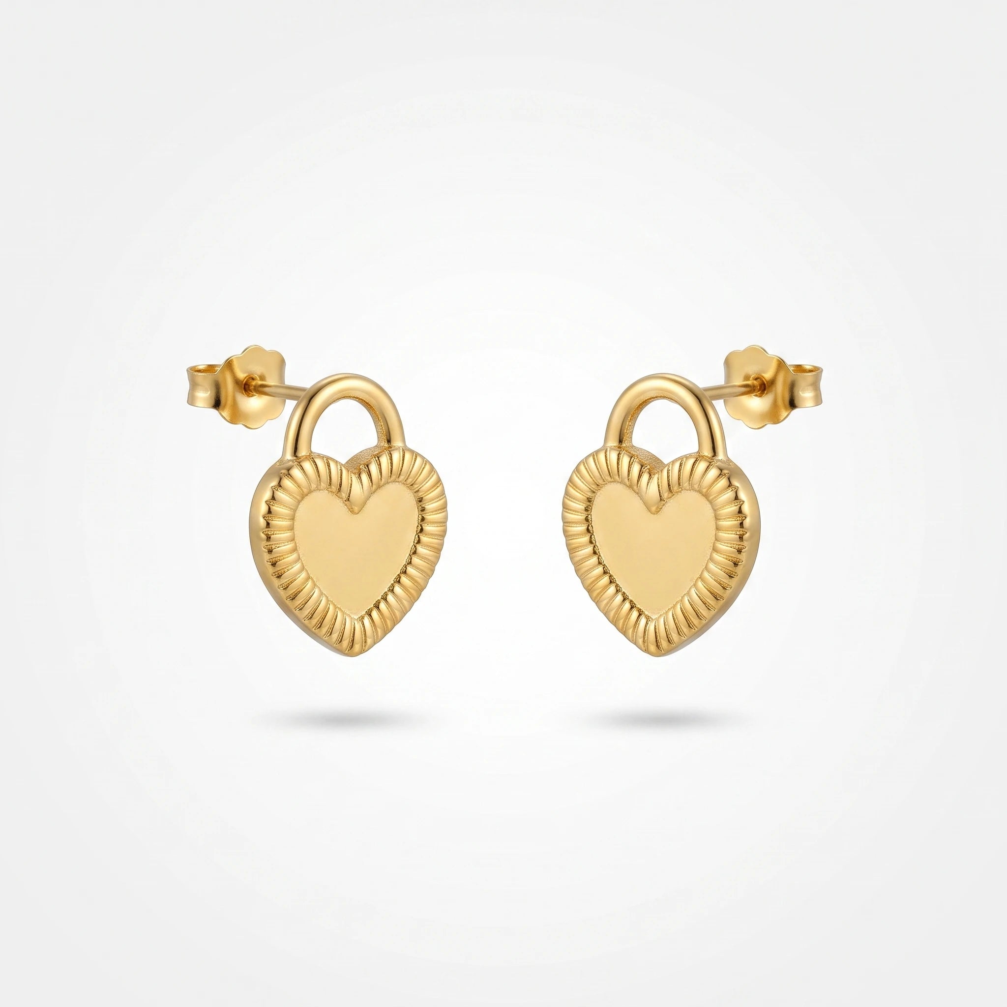 QIAOREN 13247 18K Gold PVD Plated Stainless Steel Hammered Heart  Stud Earrings Mini Embossed Honey Heart Ear Studs