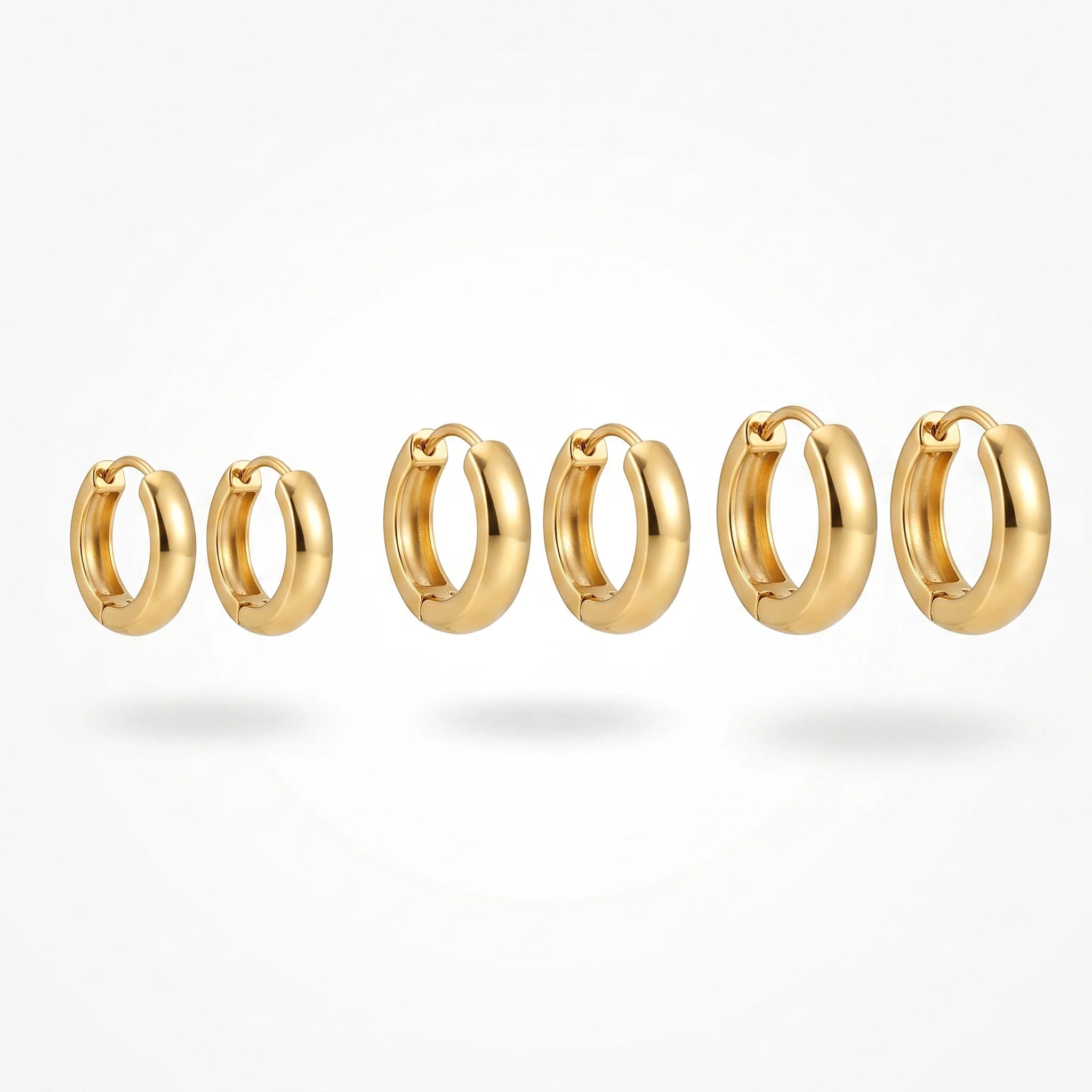 QIAOREN 14447 3 Pairs Different Size Stainless Steel Click Top Hoop Earrings, Minimalist Daily Wear Jewelry Gift