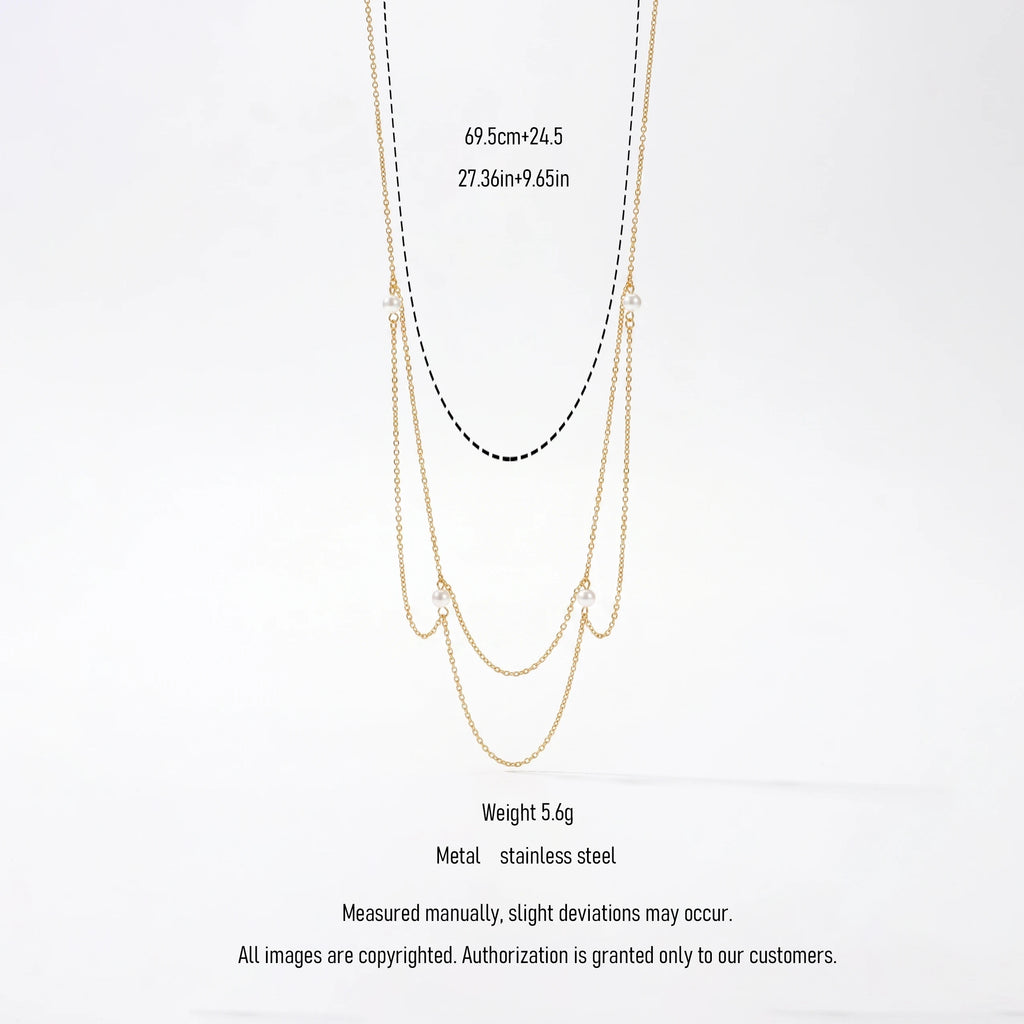 QIAOREN 13044 Dainty Pearl Layered Body Chain Stainless Steel Gold Bikini Waist Chain Summer Beach Belly Swim Jewelry