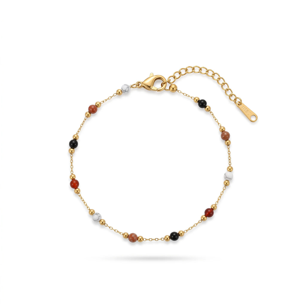 QIAOREN 13291 Gold Plated Stainless Steel Natural Stone Beaded Bracelet Colorful Gemstone Dainty Layering Jewelry for Women