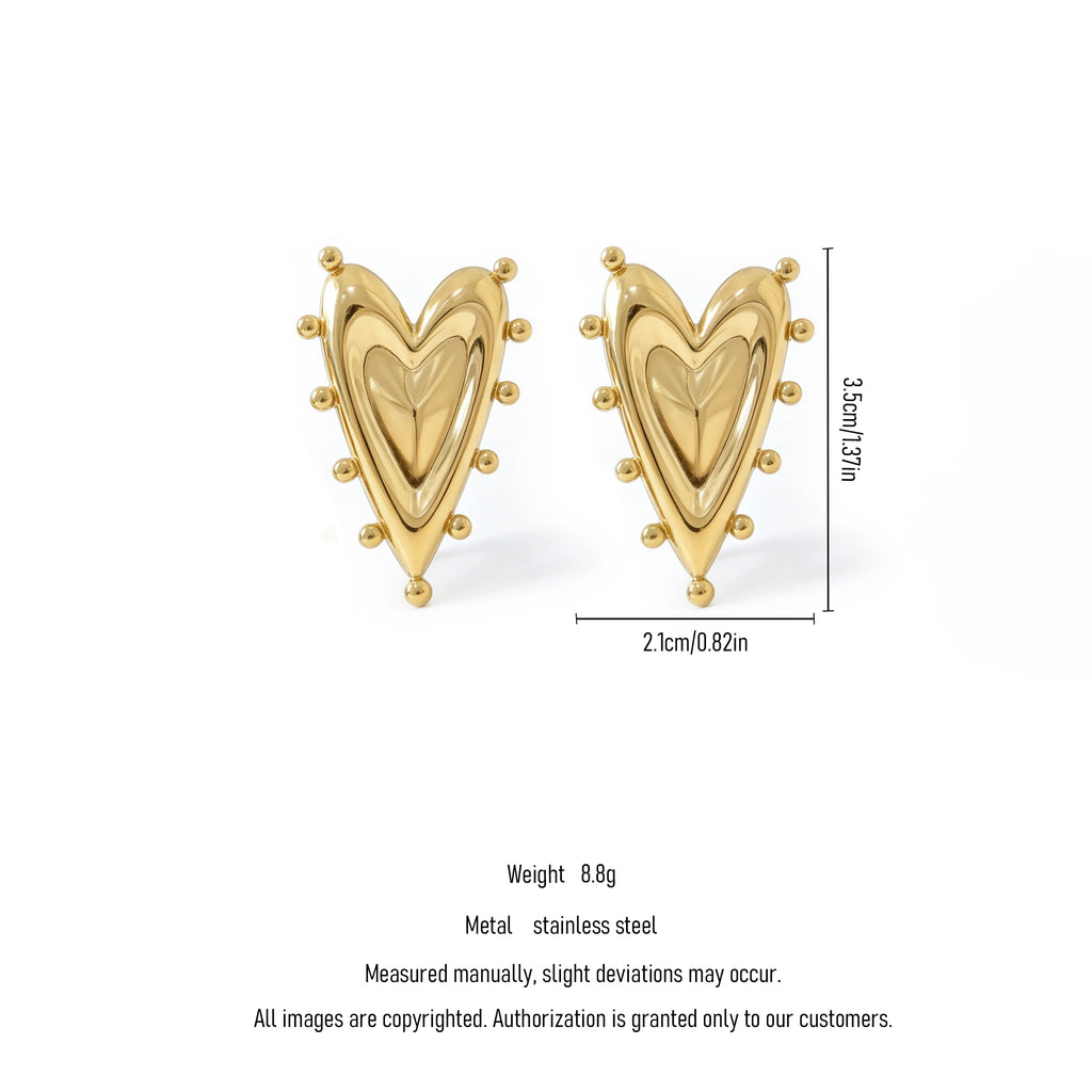 QIAOREN11789 Waterproof Stainless Steel Heart Stud Earrings 18K Gold Plated Studded Border Love Heart Jewelry US EU Gift