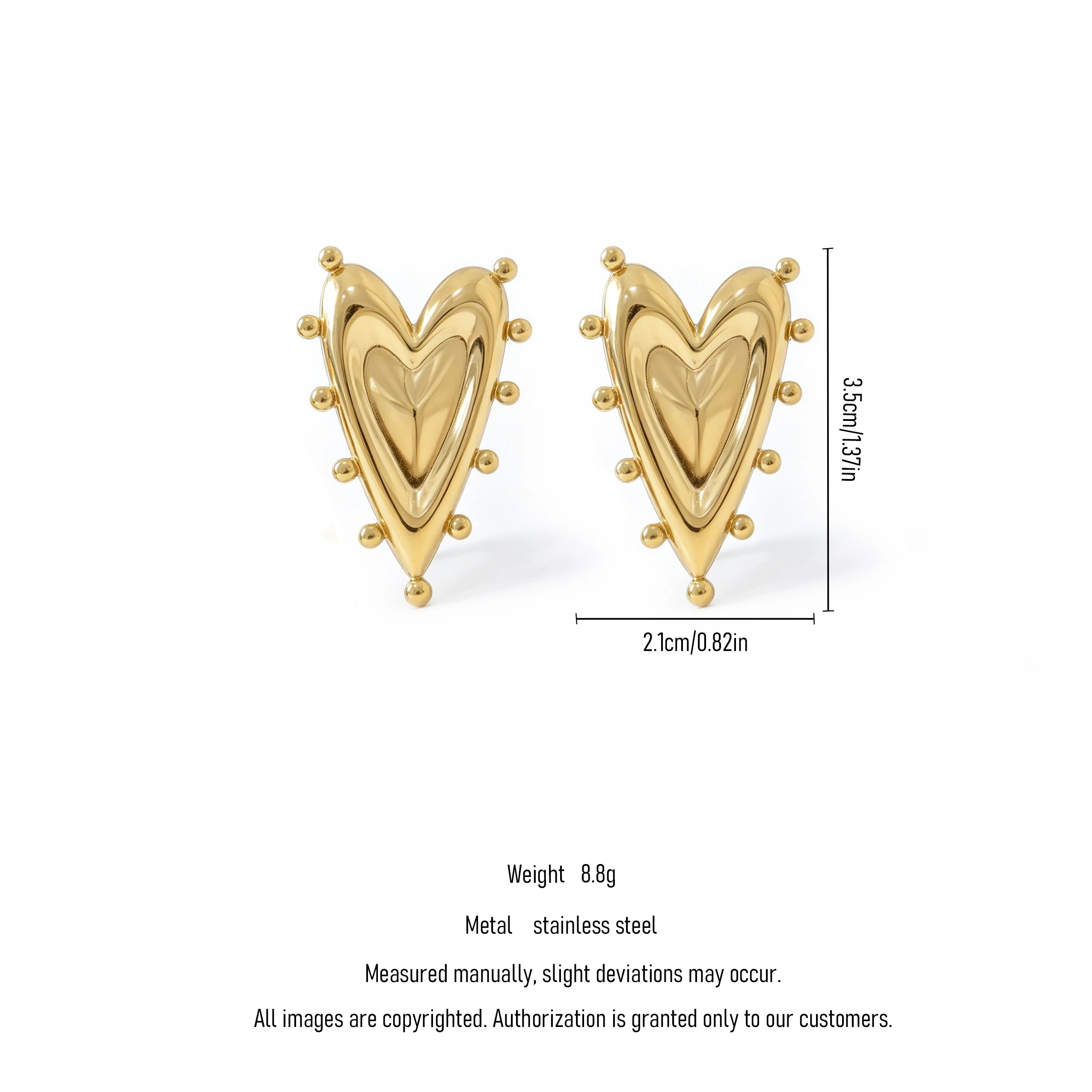 QIAOREN11789 Waterproof Stainless Steel Heart Stud Earrings 18K Gold Plated Studded Border Love Heart Jewelry US EU Gift