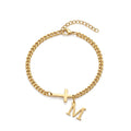 QIAOREN 11416 18K Gold Plated Side Cross & Initial Letter Anklet Stainless Steel Tarnish Free Waterproof