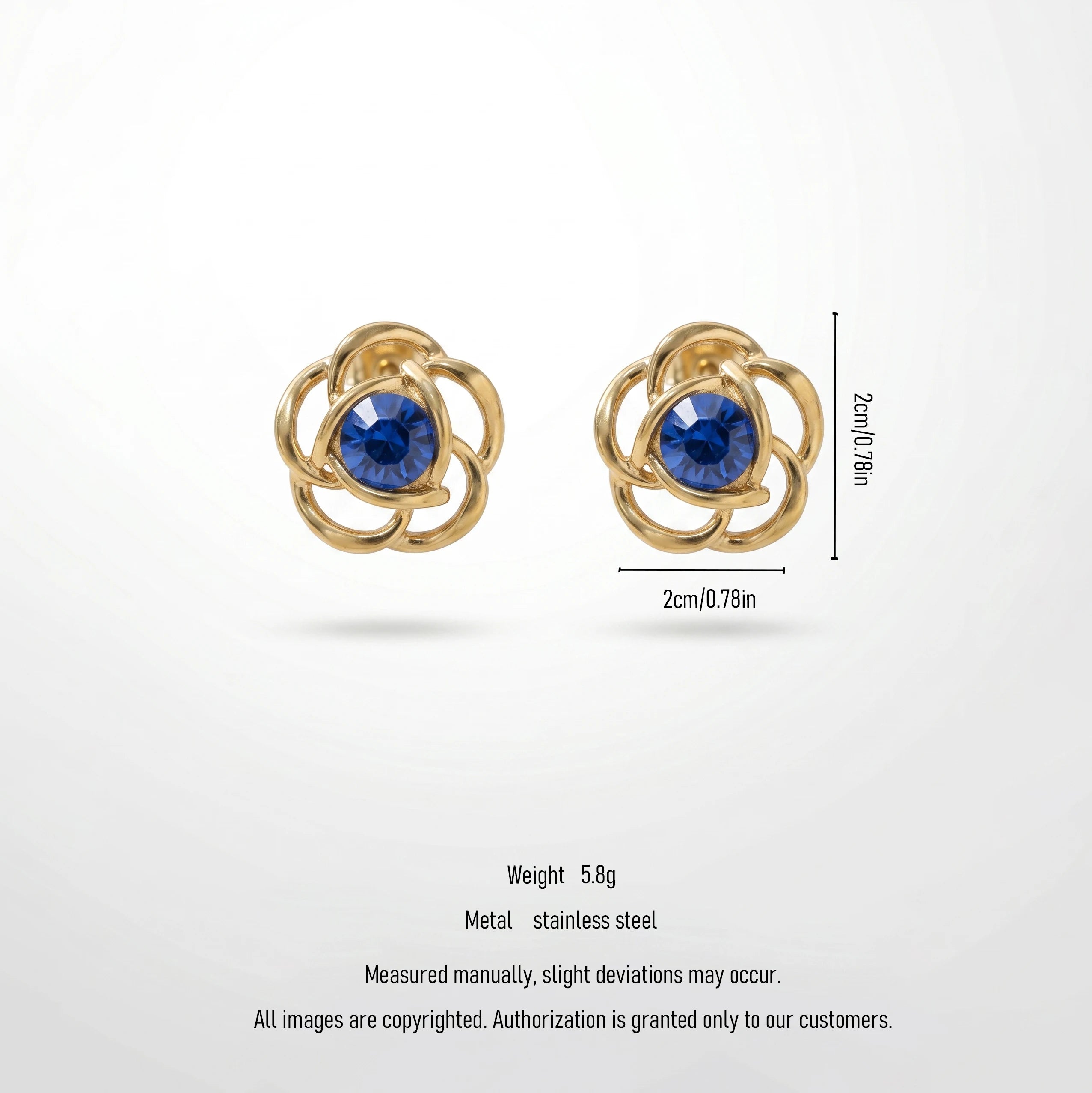 QIAOREN 12455 Vintage Hollow Flower Rose Ear Studs Waterproof Stainless Steel With Sapphire Blue Crystal Anti Tarnish Elegant