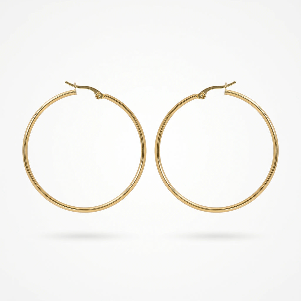 QIAOREN 12329 Classic Thin Round Hoop Earrings Gold Stainless Steel Sleek Slim Wire Circular Hoops Women Minimalist Jewelry US