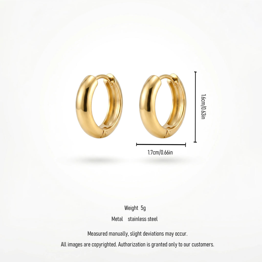 QIAOREN 12506  Elegant Quiet Luxury Mini Dome Hoops Gold Stainless Steel Small Bold Puffy Huggie Hoop Earrings EU