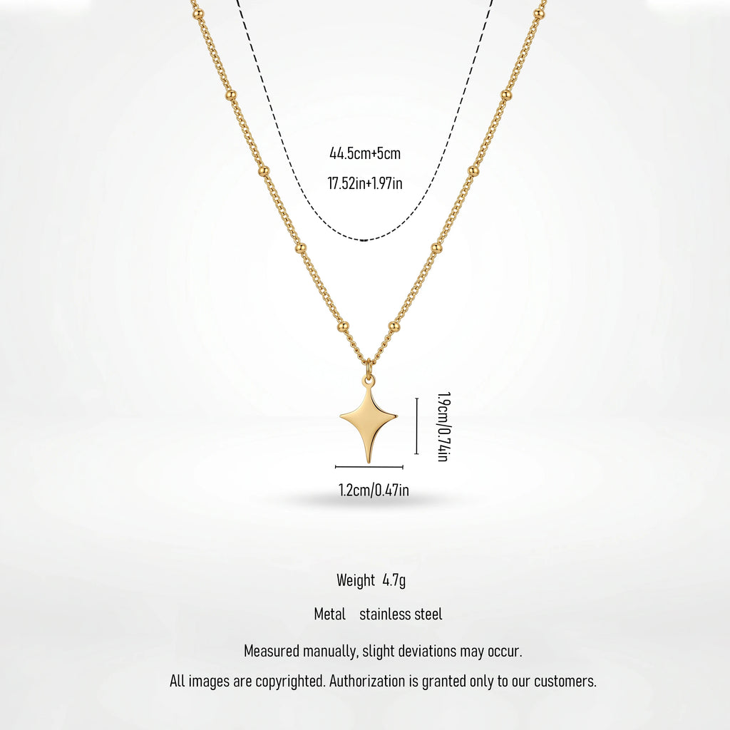 QIAOREN 11245 Tarnish Resistant Waterproof 18K Gold Plated Stainless Steel North Star Beaded Chain Necklace