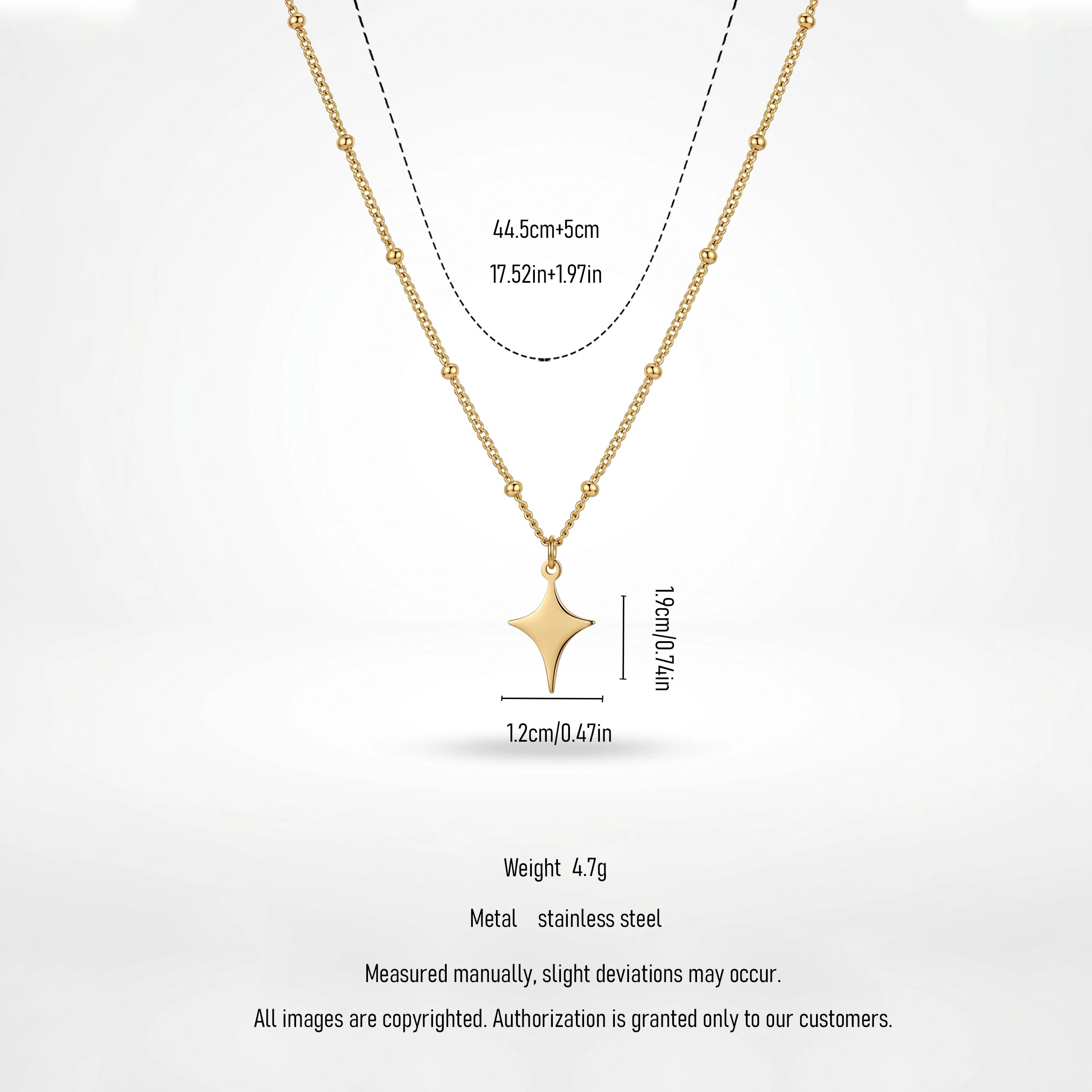 QIAOREN 11245 Tarnish Resistant Waterproof 18K Gold Plated Stainless Steel North Star Beaded Chain Necklace