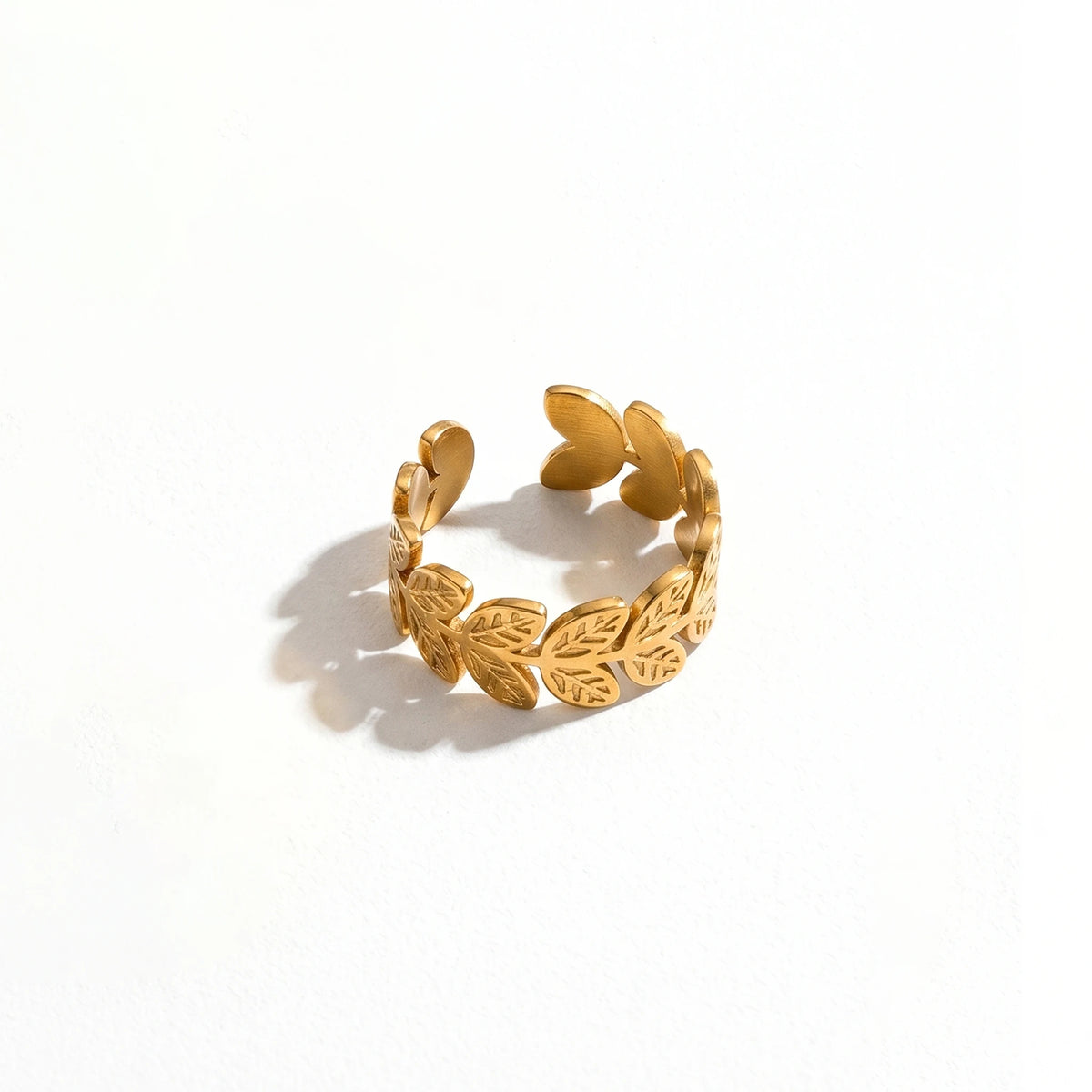 QIAOREN Stainless Steel PVD Gold Adjustable Open Rings Mixed Flower Leaf Geometric Hollow Stack Finger Jewelry For Women