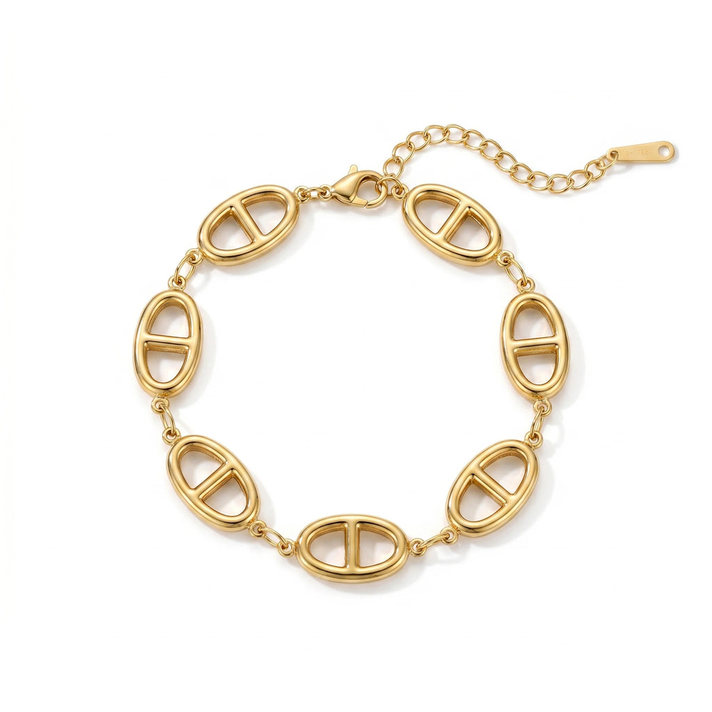 QIAOREN 12049 Anti-tarnish Stainless Steel Oval Double Hole Chain Bracelet Lobster Clasp Adjustable  Bracelet Gift for US Ladies