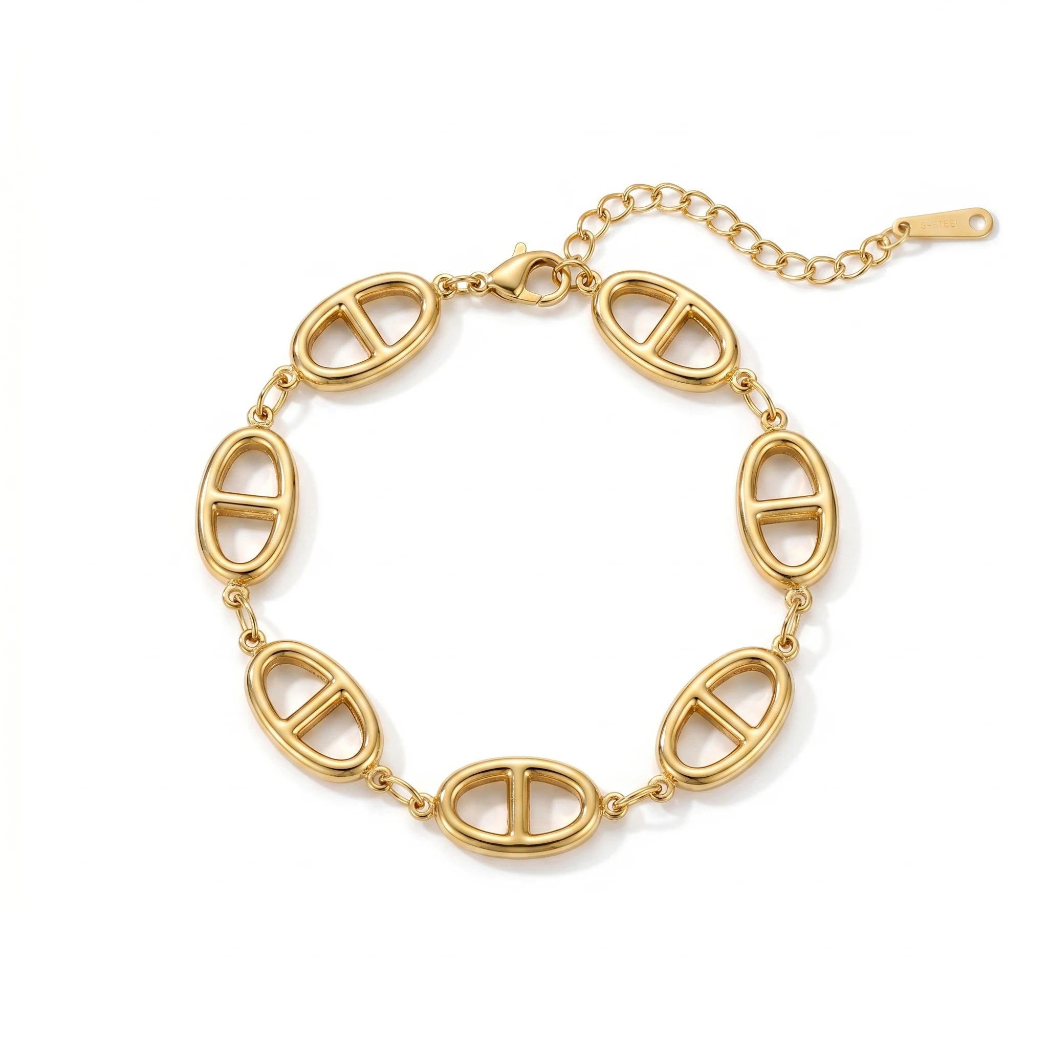 QIAOREN 12049 Anti-tarnish Stainless Steel Oval Double Hole Chain Bracelet Lobster Clasp Adjustable  Bracelet Gift for US Ladies