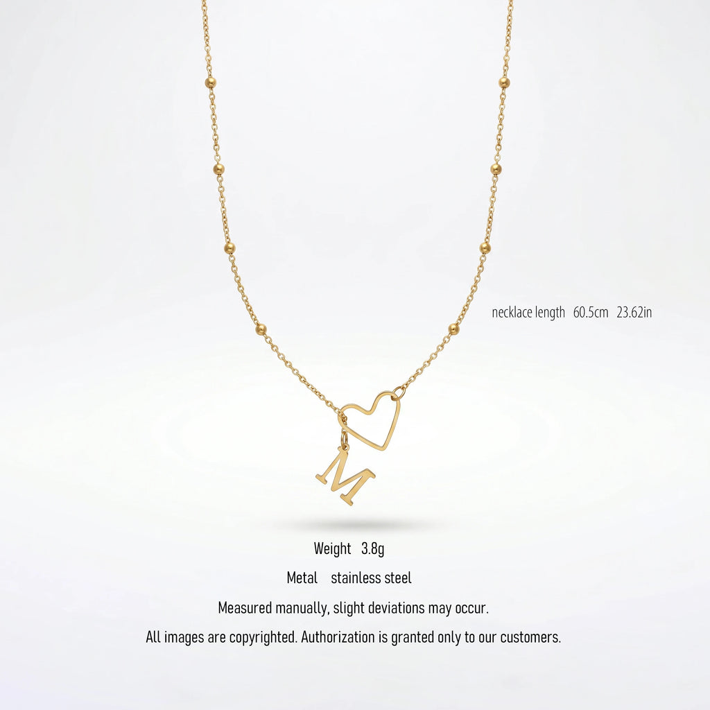 QIAOREN Wholesale A-Z 26 Letter Initial Necklace Stainless Steel Heart Alphabet Pendant Gold Silver Personalized Jewelry
