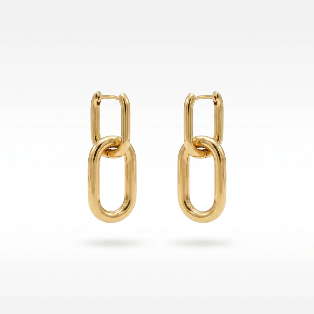 QIAOREN 12524  Modern Interlocking Rectangular Hoop Earrings Silver Stainless Steel Bold Link Dangle Jewelry US EU
