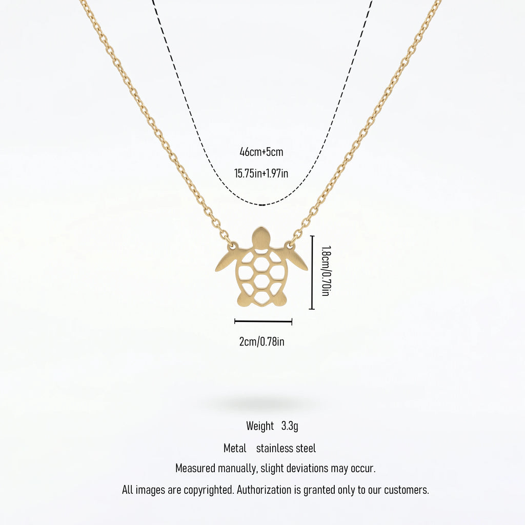 QIAOREN 11329 Women's Trendy 18K Gold Plated Hollow Sea Turtle Pendant Necklace Stainless Steel Tarnish Free Waterproof Jewelry