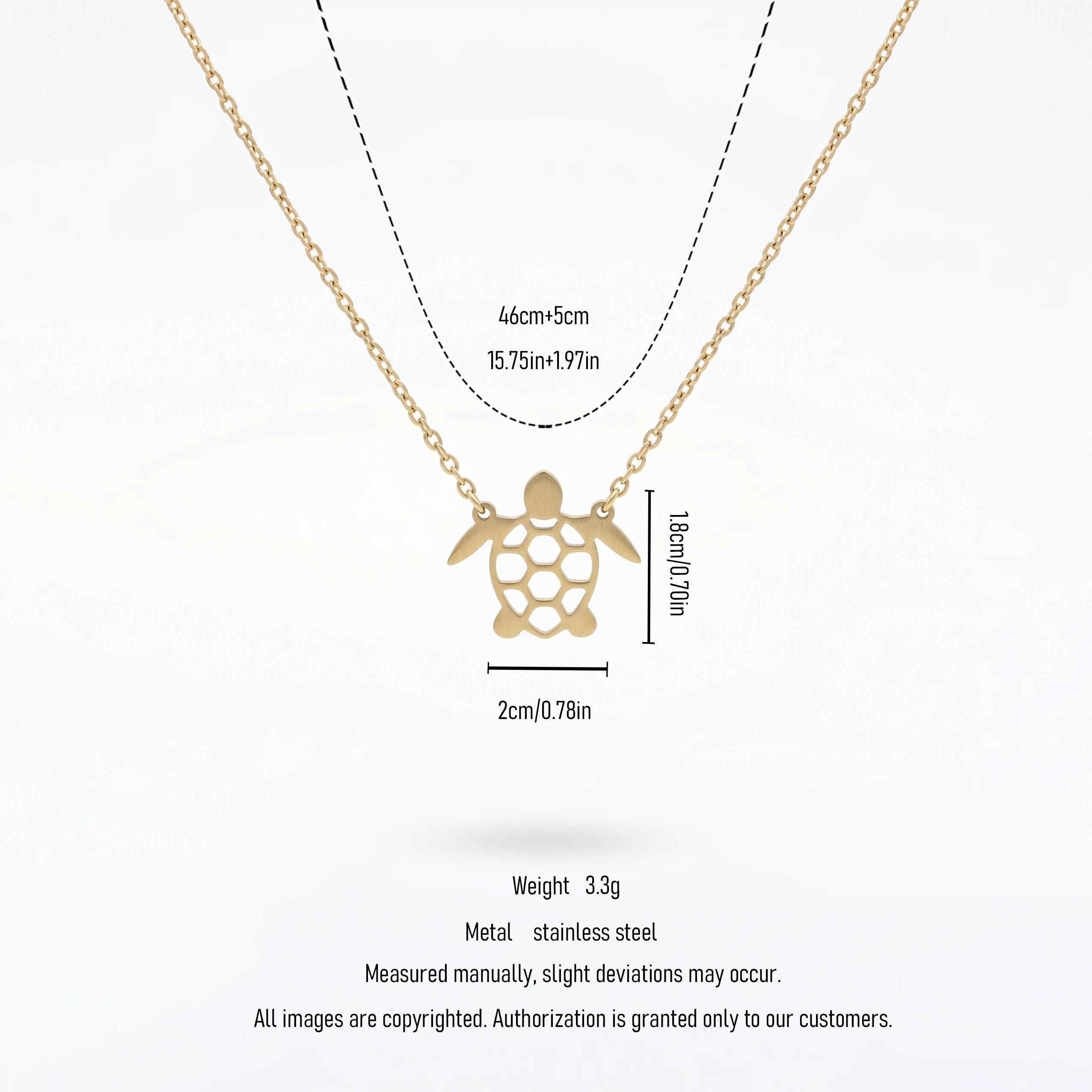 QIAOREN 11329 Women's Trendy 18K Gold Plated Hollow Sea Turtle Pendant Necklace Stainless Steel Tarnish Free Waterproof Jewelry