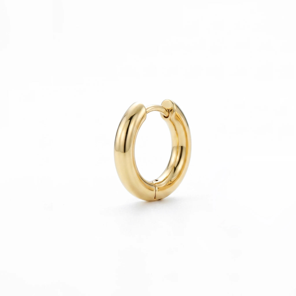 QIAOREN 12589 High Polished Thick Tube Round Huggie Hoop Earrings 18K PVD Gold Stainless Steel Hypoallergenic Circle Ear Buckle