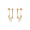 QIAOREN 11872 Trendy Multi-Pearl Cluster Chain Dangle Earrings Stainless Steel 18K Gold Plated Dainty Fringe Jewelry for Women