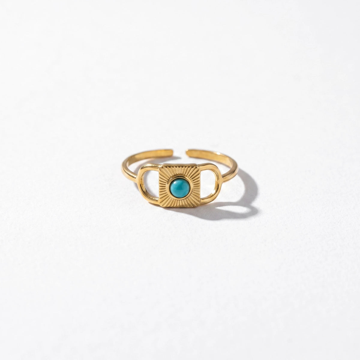 QIAOREN 5Pcs Gold Stainless Steel Turquoise Open Ring Set Irregular Hammered Crown Adjustable Boho Stackable Rings
