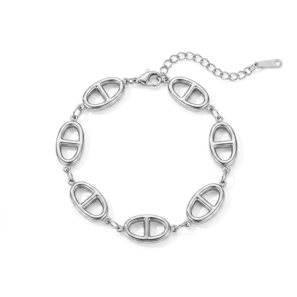 QIAOREN 12049 Anti-tarnish Stainless Steel Oval Double Hole Chain Bracelet Lobster Clasp Adjustable  Bracelet Gift for US Ladies