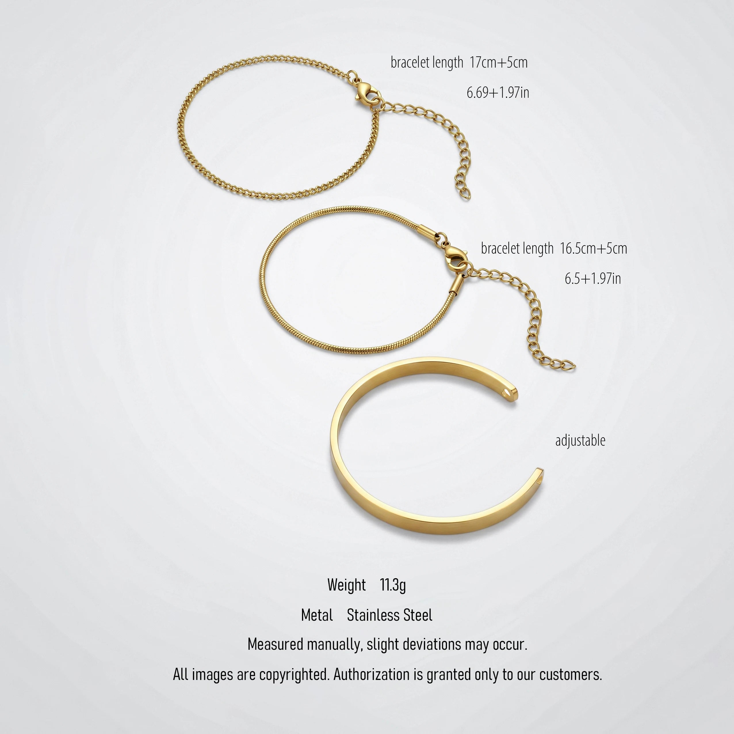 QIAOREN 10545 18K Gold Plated Stainless Steel Oval Link Bracelet Set Women's Hypoallergenic Waterproof Tarnish Free Jewelry