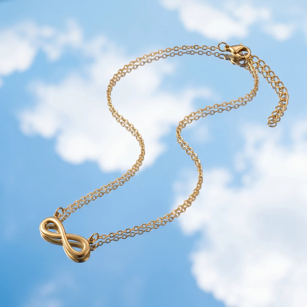 QIAOREN Dainty Infinity Pendant Necklace 18K Gold Plated Stainless Steel Cable Chain Tarnish Free Adjustable Layering Unisex