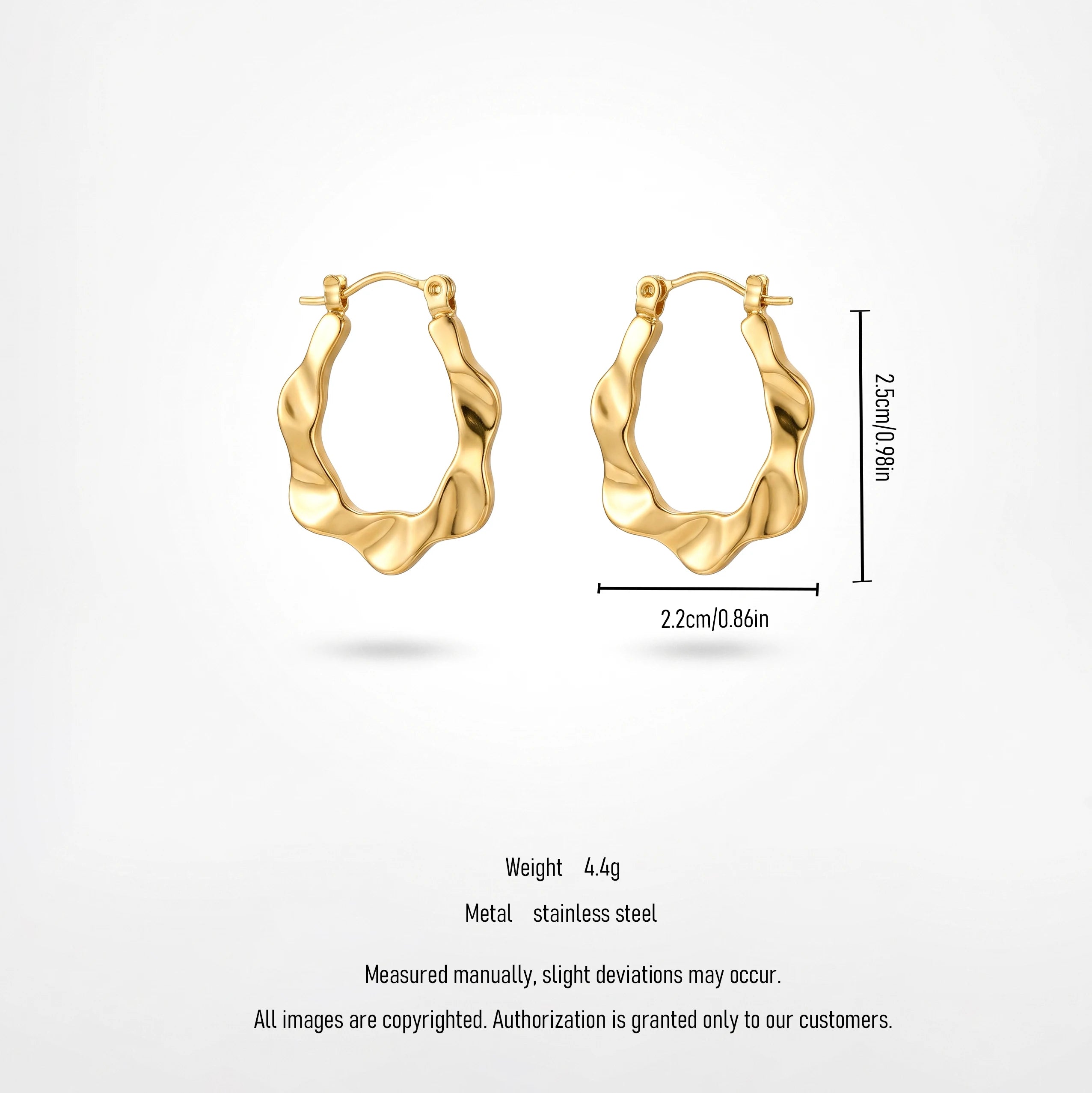 QIAOREN 13271 Gold Tone Irregular Wavy Oval Stud Earrings Smooth Polished Twisted Fluid Shape Click Back Studs Abstract