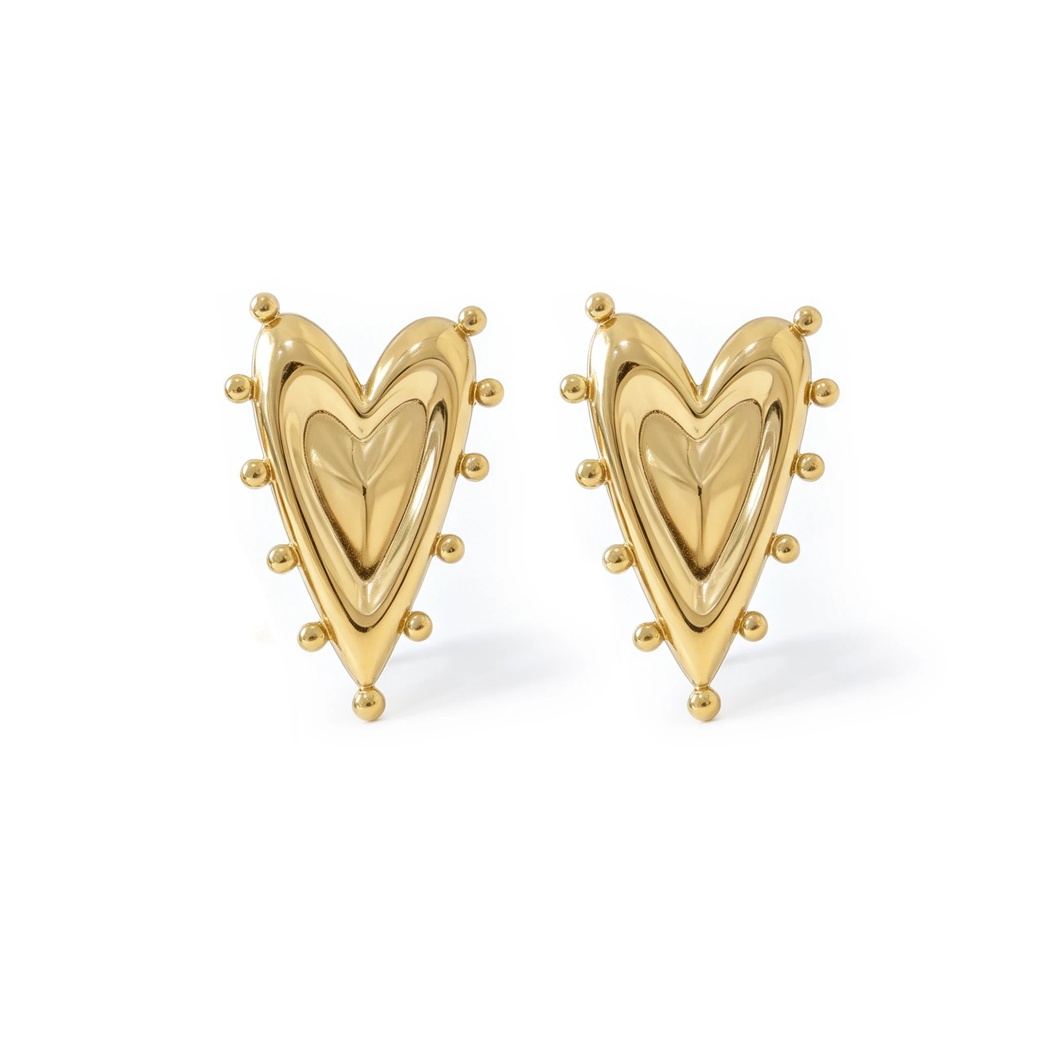 QIAOREN11789 Waterproof Stainless Steel Heart Stud Earrings 18K Gold Plated Studded Border Love Heart Jewelry US EU Gift