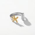 QIAOREN 12959-63 18K Gold Plated 316L Stainless Steel Two Tone Snake Star Adjustable Rings Set Tarnish Free Waterproof Jewelry