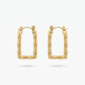 QIAOREN 12433 Elegant  Textured Rectangular Hoops Gold Stainless Steel Statement Jewelry Gift Women