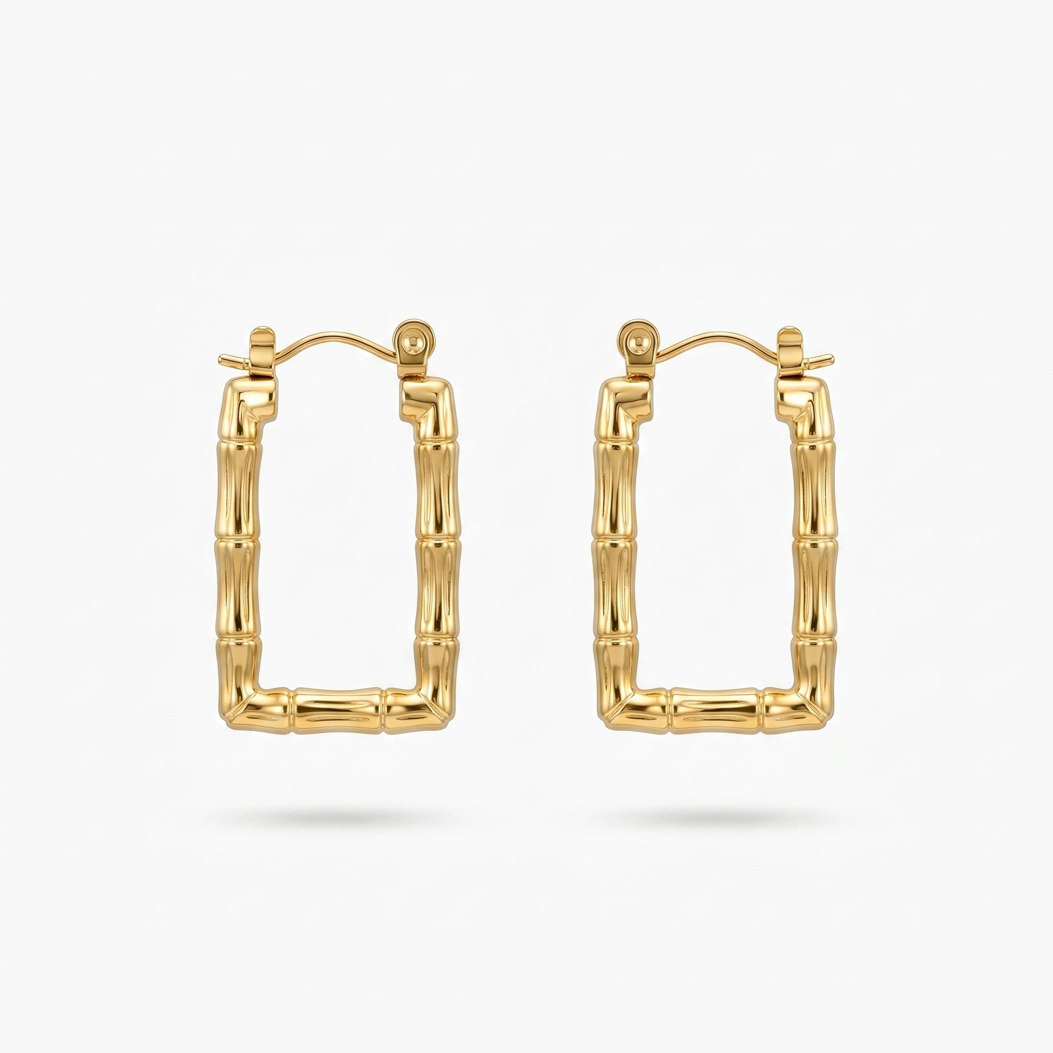 QIAOREN 12433 Elegant  Textured Rectangular Hoops Gold Stainless Steel Statement Jewelry Gift Women