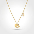QIAOREN 13811 Thin Oval Link Chain Pendant Necklace with Engraved Rocking Horse Charm & Mini Dollar Sign Side