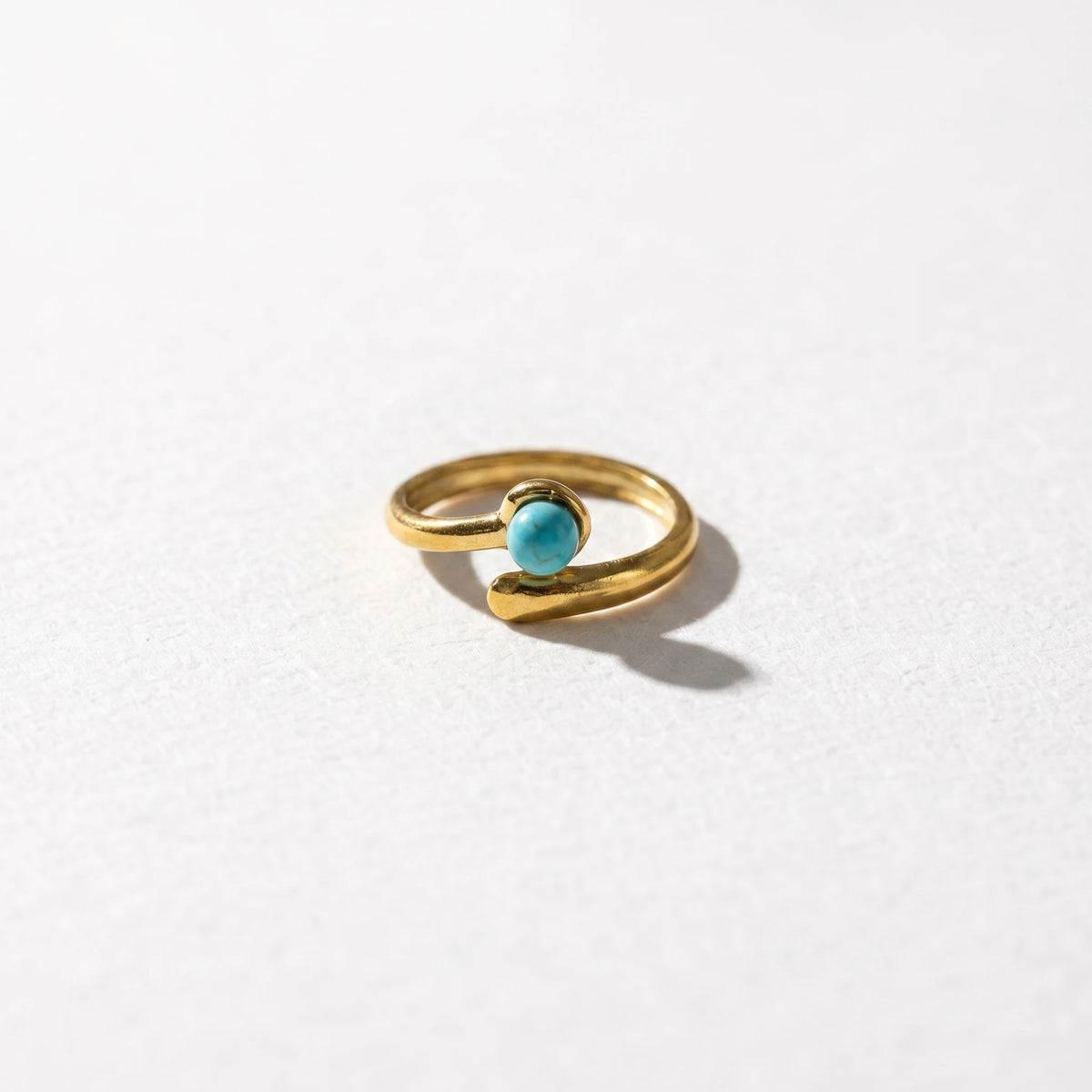 QIAOREN 5Pcs Gold Stainless Steel Turquoise Open Ring Set Irregular Hammered Crown Adjustable Boho Stackable Rings