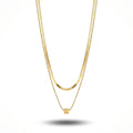 QIAOREN 11688 Minimalist Cube Layered Necklace 18K Gold Stainless Steel Herringbone Chain Choker for Women