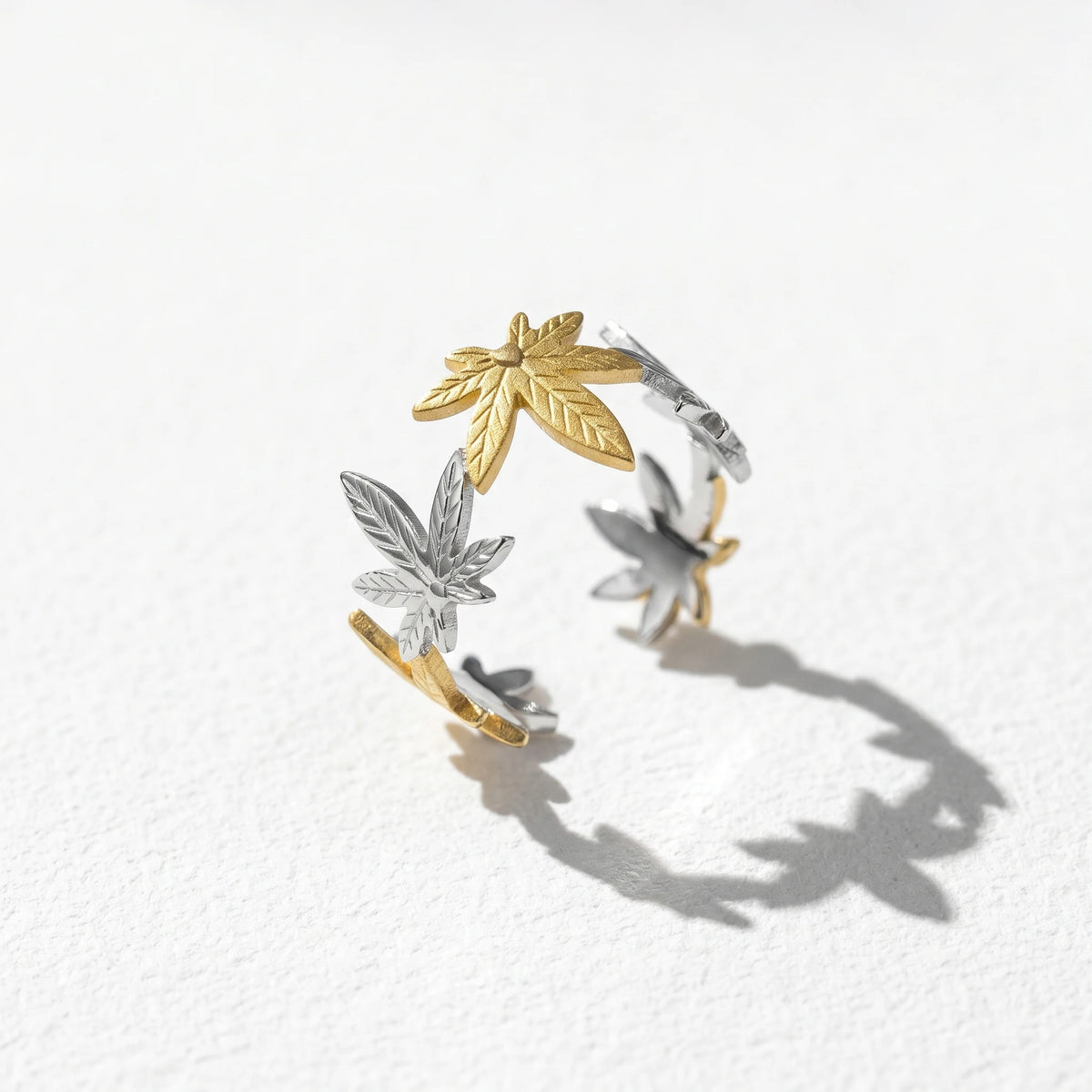 QIAOREN 12959-63 18K Gold Plated 316L Stainless Steel Two Tone Snake Star Adjustable Rings Set Tarnish Free Waterproof Jewelry