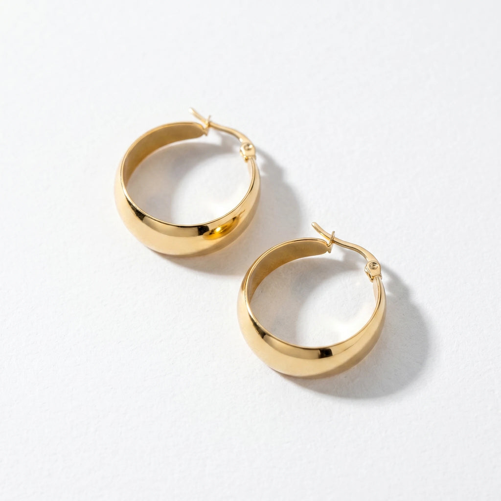 QIAOREN 12402 Elegant Quiet Luxury Chunky Dome Hoops Gold Stainless Steel Bold Puffy Crescent Statement Earrings Gift Women EU