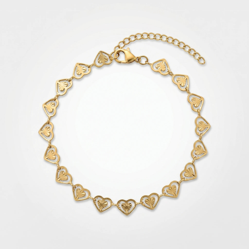 QIAOREN 11081 Elegant Gold Heart Link Bracelet Stainless Steel Waterproof Romantic Minimalist Bracelet for Women Jewelry Gift