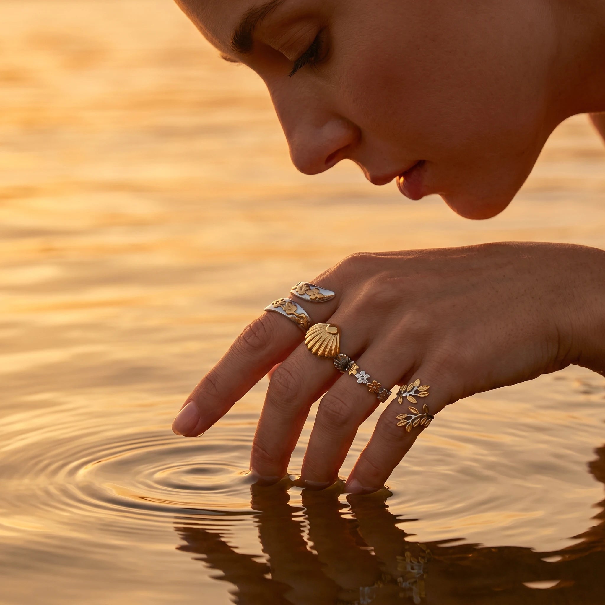 QIAOREN 13006-09 Gold Silver Plated Adjustable Open Stack Ring Set for Women Minimalist Geometric Statement Rings