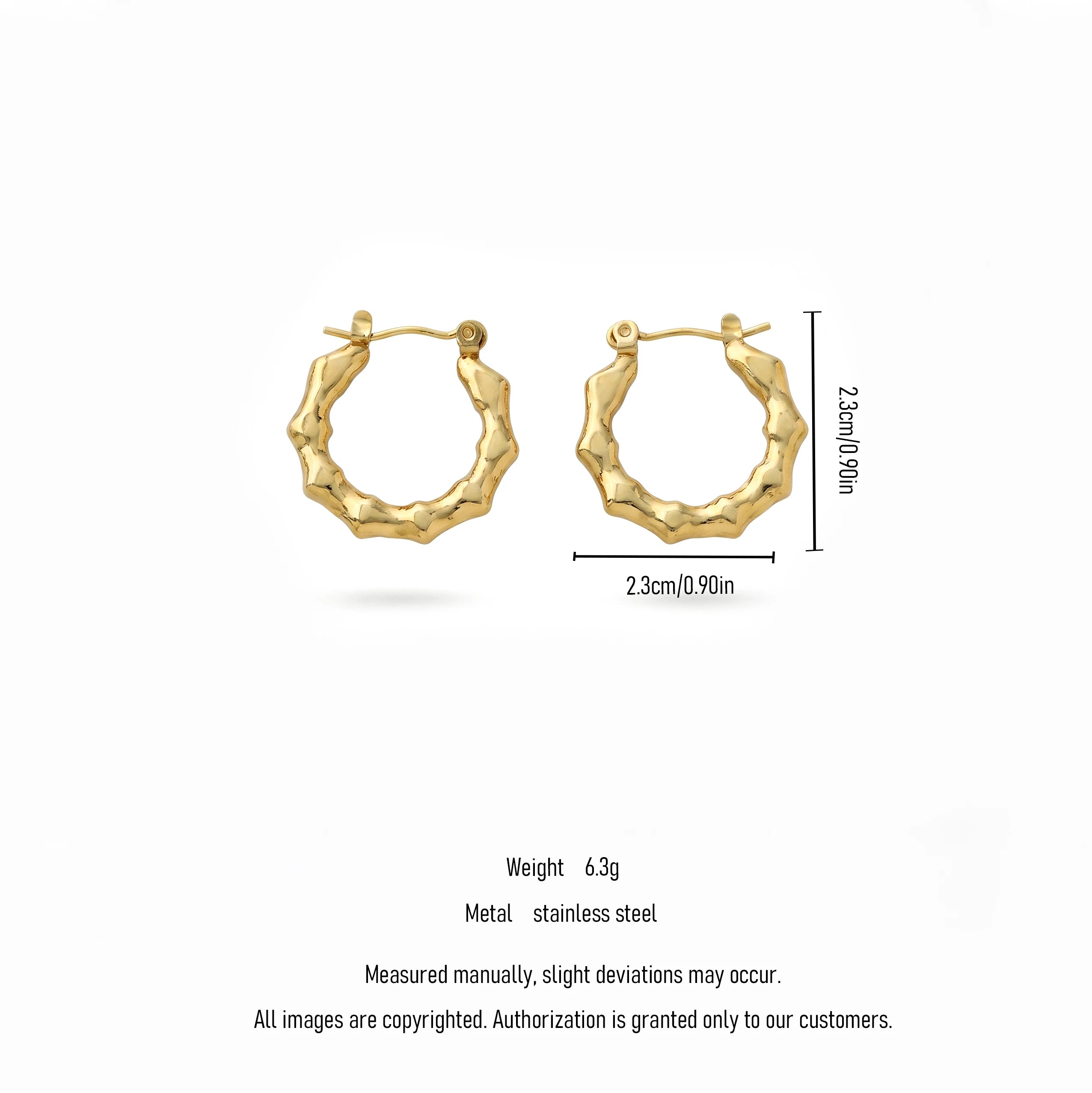 QIAOREN 13264 Gold Tone Irregular Hammered Circle Stud Earrings Textured Crinkled Wavy Round Click Back Studs Rough Matte