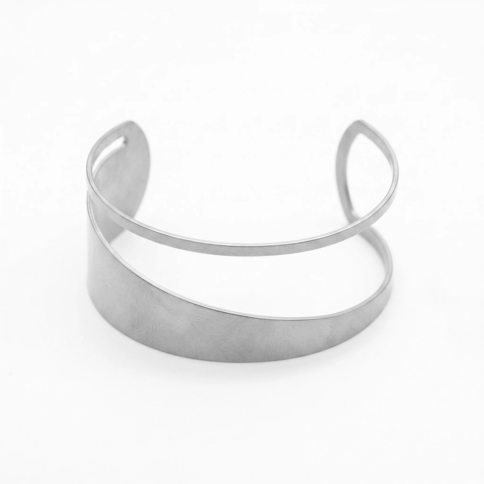 QIAOREN 10895 Asymmetrical Layered Open Cuff Stainless Steel Gold Plated Polished Statement Bangle Hypoallergenic for Women