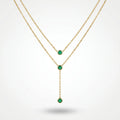 QIAOREN 11673 Dainty Green CZ Lariat Necklace 18K Gold Stainless Steel Double Layered Choker for Women