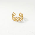 QIAOREN 13066-70 5Pcs 18K Gold Plated Stainless Steel Heart Open Ring Set, Adjustable Stackable Hollow Love Finger Rings