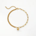 QIAOREN 12888 Gold Plated Double Layer Chain Bead Ball Anklet for Women Adjustable Dainty Minimalist Luxury Foot Jewelry Gift