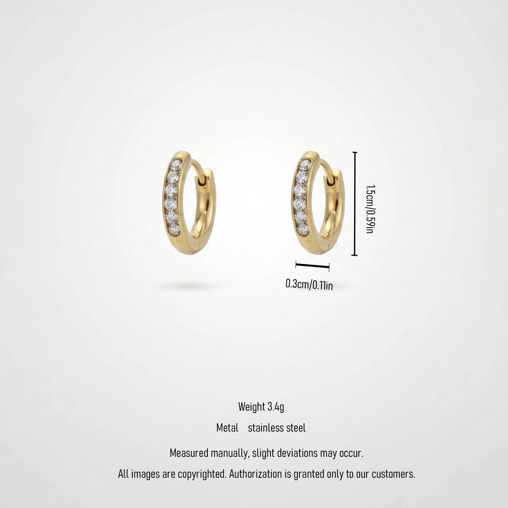 QIAOREN 12341 Dainty Round CZ Huggie Hoop Earrings Gold Stainless Steel Tiny Flush Set Crystal Mini Hoops Stackable Jewelry US