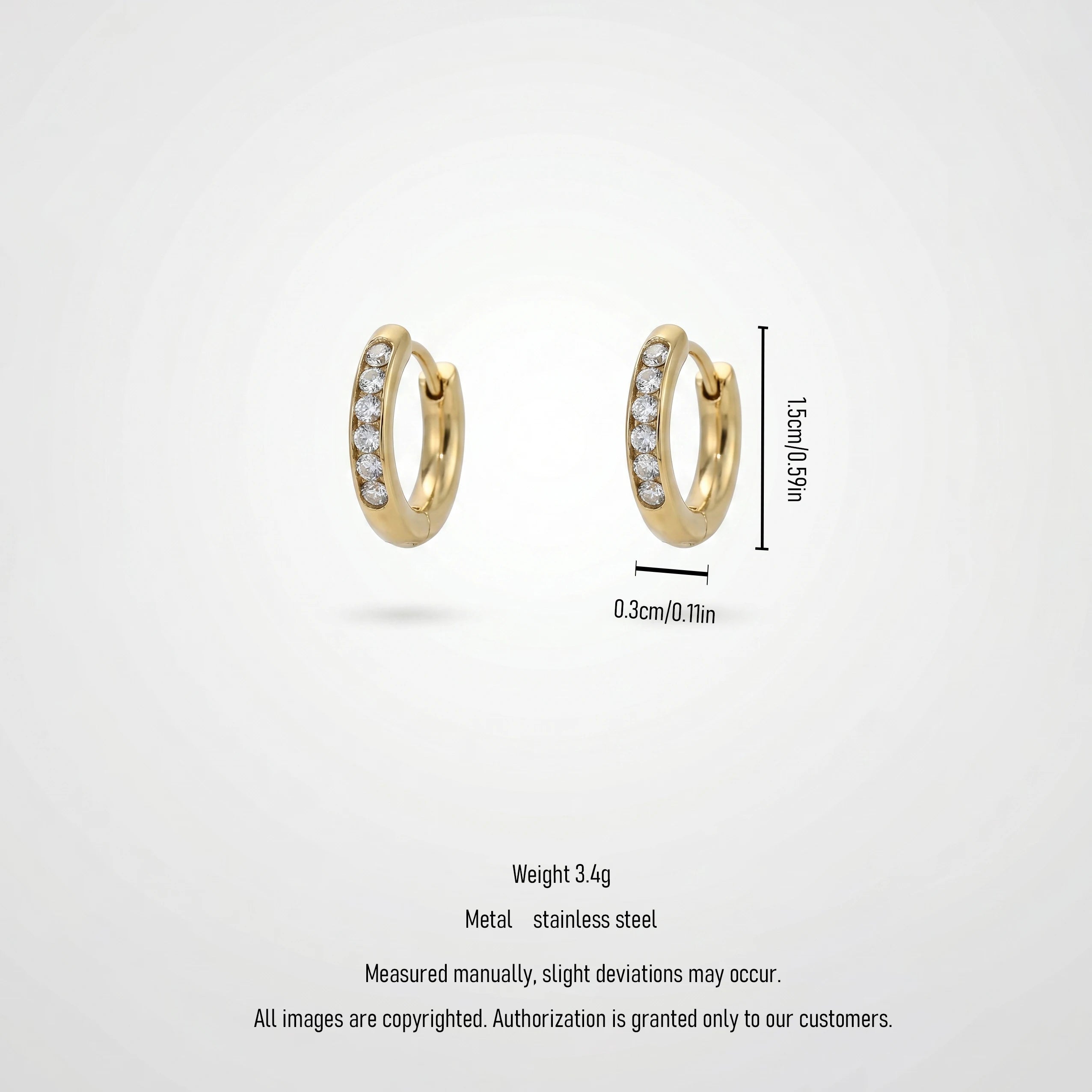 QIAOREN 12341 Dainty Round CZ Huggie Hoop Earrings Gold Stainless Steel Tiny Flush Set Crystal Mini Hoops Stackable Jewelry US