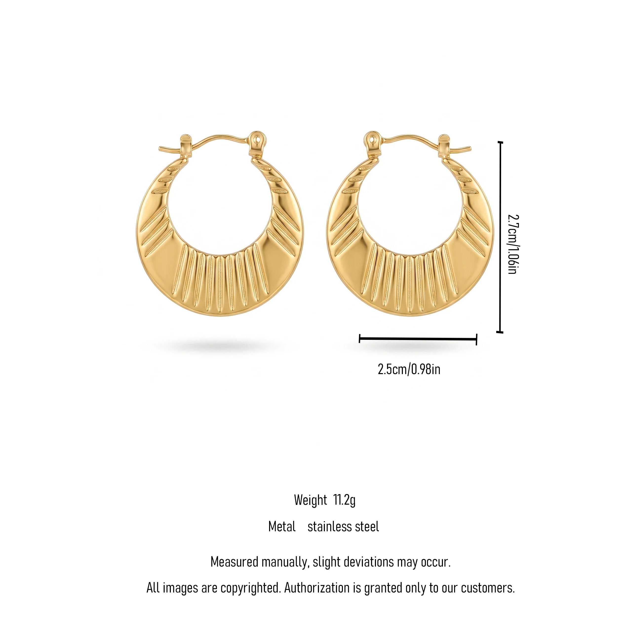 QIAOREN 12536 Elegant Quiet Luxury French Retro Ribbed Hoops Gold Stainless Steel Large Puffy Crescent Jewelry EU