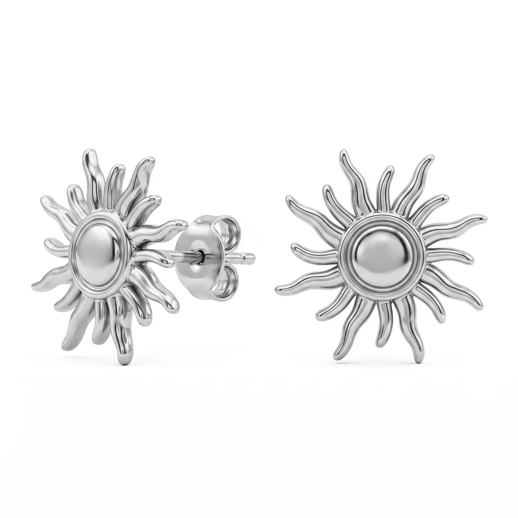 QIAOREN 10933 Boho Sun Stud Earrings, 18K Gold Plated Stainless Steel Summer Statement Jewelry